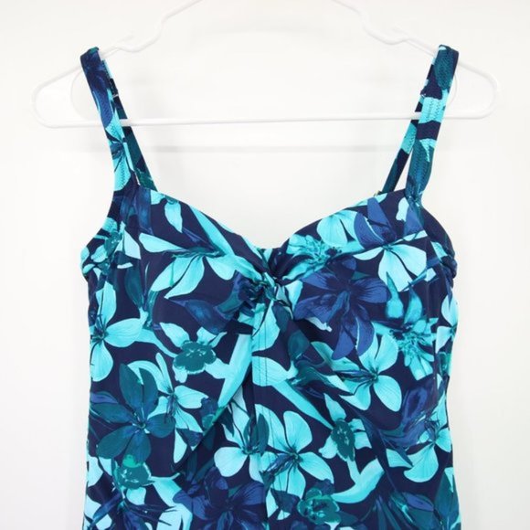 NWOT Lands End Fly Away Swim Tankini Top Floral Blue Underwire Size 8 - Picture 2 of 10